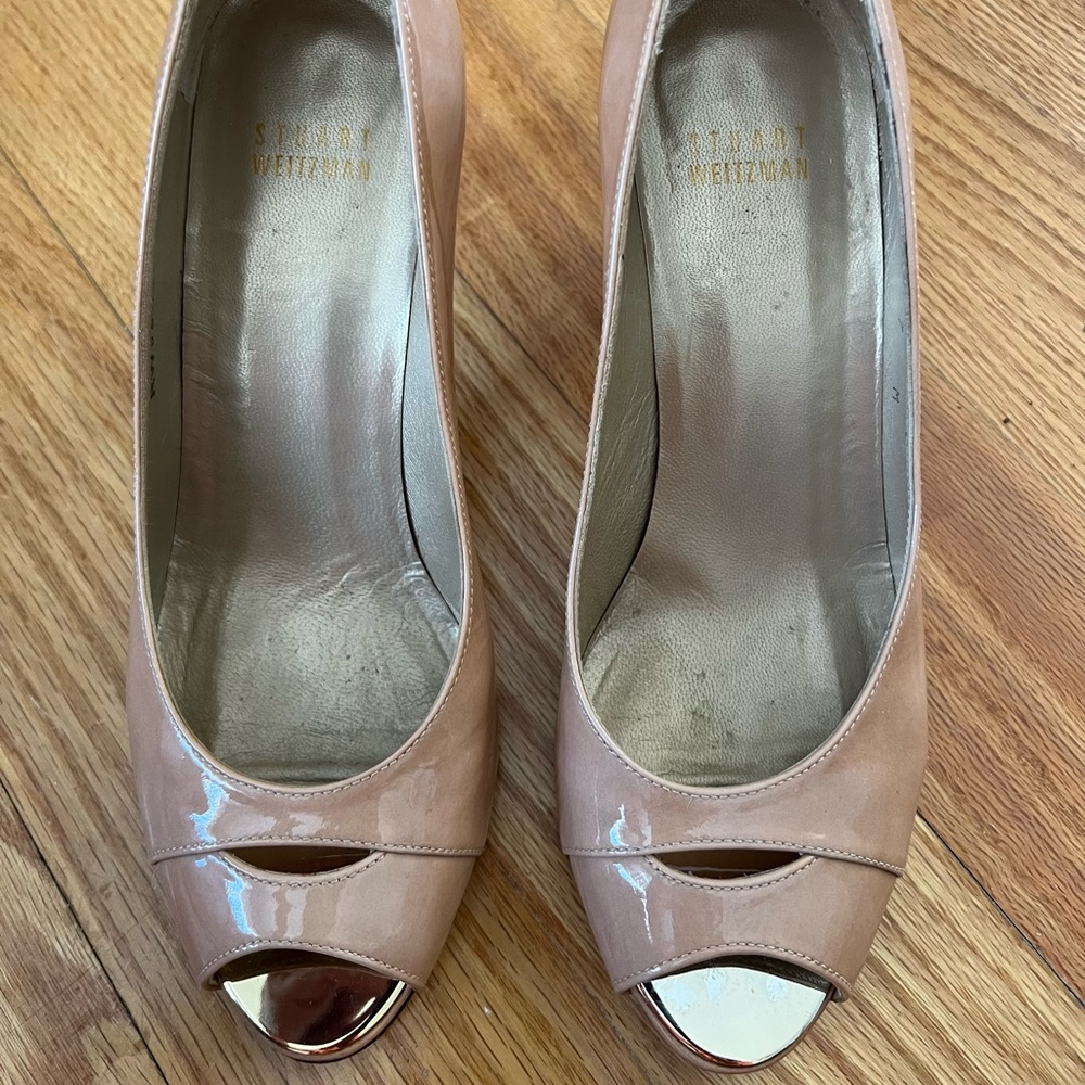 Stuart Weitzman Patent Leather Peep Toe Pumps